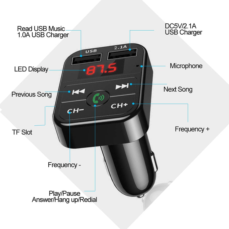 Receptor de áudio mãos-livres sem fio Bluetooth 5.0 FM para carro - Lavvig 